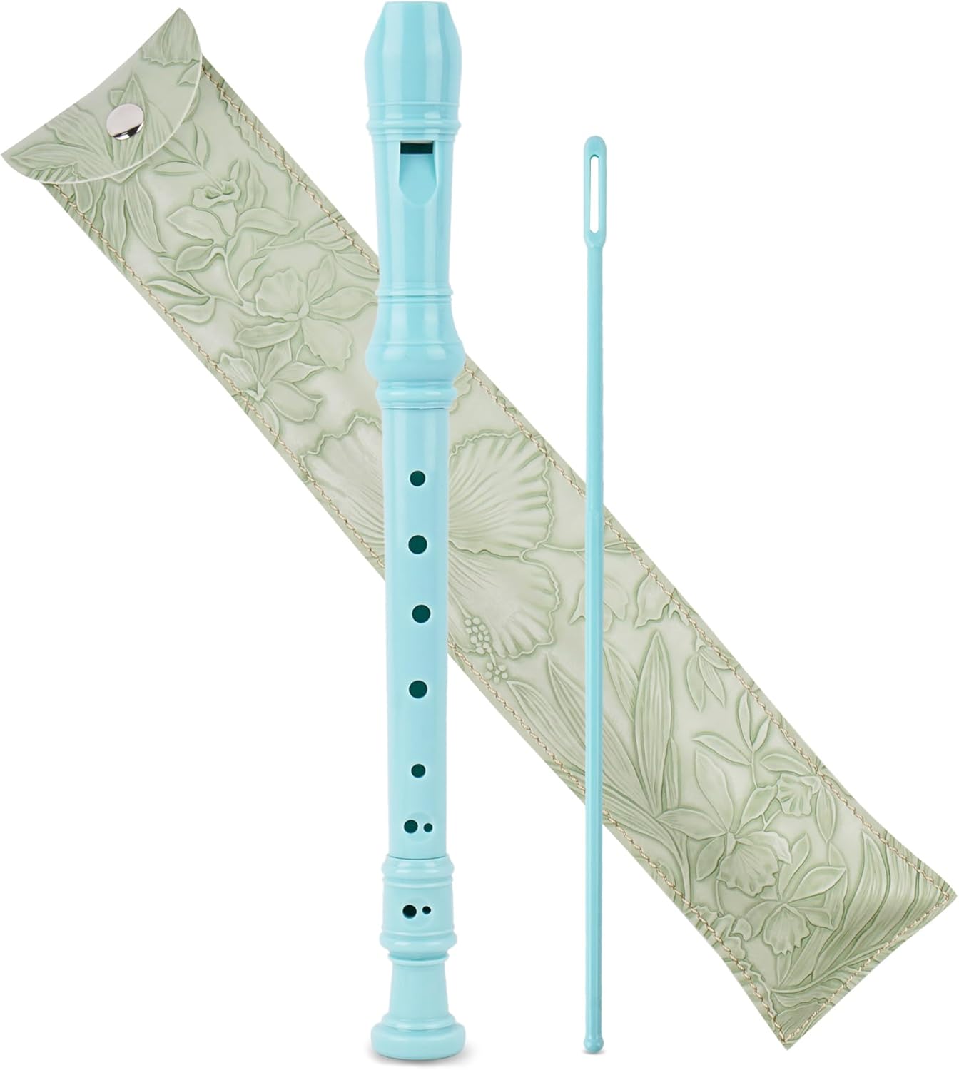 Recorder Instrument for Beginner Kids Adults,8-Hole Soprano Descant Recorder Music Flute with with Cleaning Rod & Leather Case For School Student Home Entertainment(2-Carved Light Green)