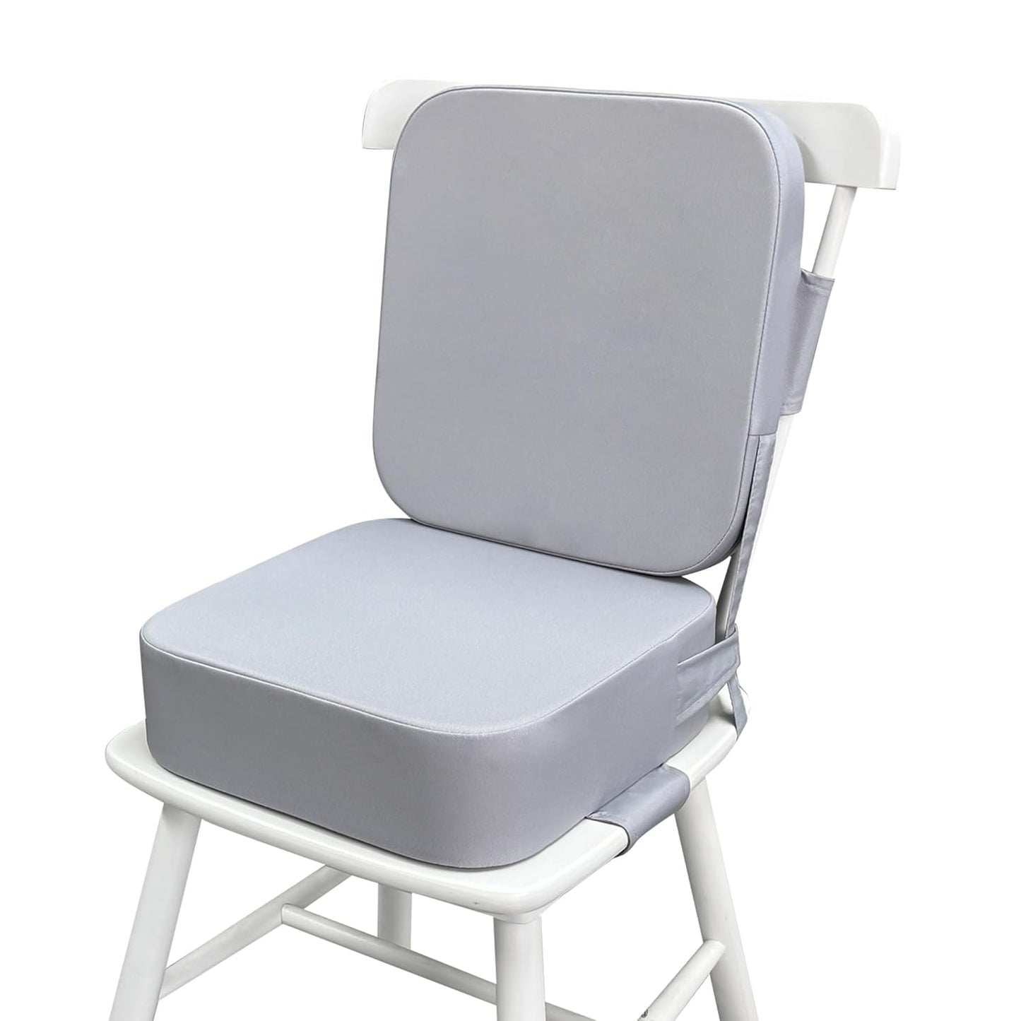 Toddler Booster Seat for Dining Table with Backrest and Adjustable Straps, Waterproof Oxford Foam Cushion with Non-Slip Bottom, Portable Chair Booster for Kitchen Use (Grey)