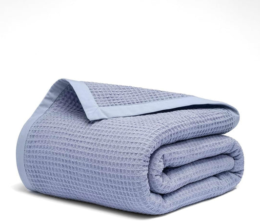 Salt Earth GOTS Certified 100% Organic Cotton Throw Blanket, 55" X 60" Waffle Blankets & Throws for Bed, Throw Blanket for Couch, Modern & Cozy Blanket, All Season, Comfy Soft Blanket (Powder Blue)