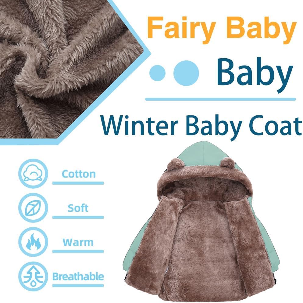 Fairy Baby Infant Baby Winter Coat Cute Teddy Bear Hooded Jacket Warm Fleece Outerwear Windproof Toddler Boys Girl 6M-4T