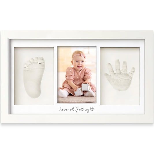 Baby Hand and Footprint Kit - Clay Handprint Keepsake Frame, Newborn Nursery Picture Frame, Personalized New Mom Gifts for Baby Shower & Registry (Alpine White)