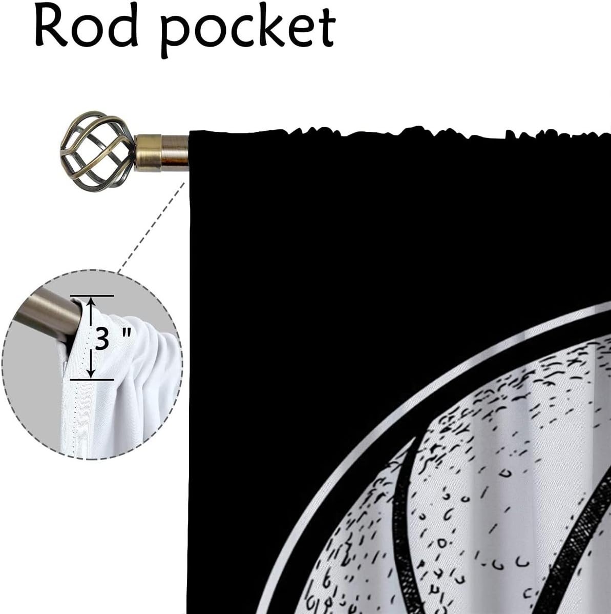 Basketball Blackout Curtains for Boy Girl Room Darkening Decor,Sport Theme and White Motto Dark Background Bedroom Living Room Home Rod Pocket Thermal Insulated Window Curtain/Drapes Panel,55x63 Inch…