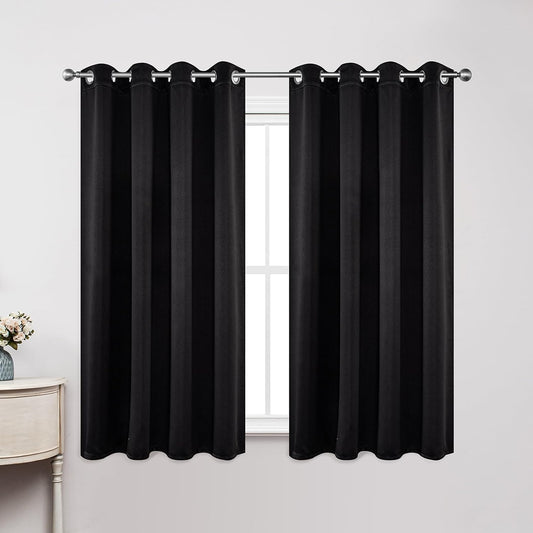 Joydeco Blackout Curtains 72 Inch Length 2 Panels Set, Thermal Insulated Long Curtains& Drapes 2 Burg, Room Darkening Grommet Drapes for Living Room Bedroom Window (W52 x L72 Inch, Black)