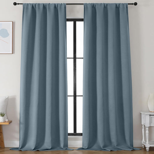 Simplebrand Ava Stone Blue Blackout Curtains for Bedroom 96 Inches Long 2 Panels, Thermal Insulated, Energy Saving Living Room Window Treatment Curtains Blackout Drapes, W50 x L96 Inch, Stone Blue