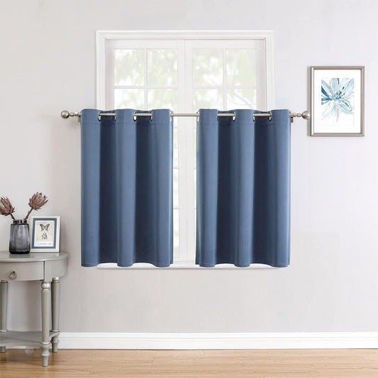 ChrisDowa Small Window Curtains for Kitchen and Bedroom - Grommet Short Thermal Insulated Room Darkening Curtains (2 Panels, Stone Blue, 52 x 36 Inch)