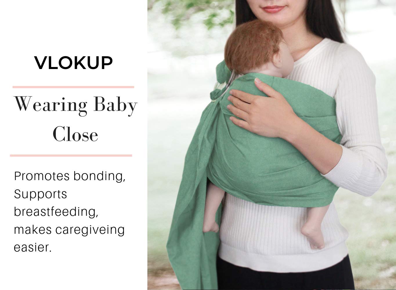 Ring Sling Baby Carrier, Soft Linen Cotton Baby Sling Carrier Newborn to Toddler, Baby Wrap Carrier for Plus Size Parents, Perfect Shower Gift, Lightly Padded Adjustable Nursing Cover Green