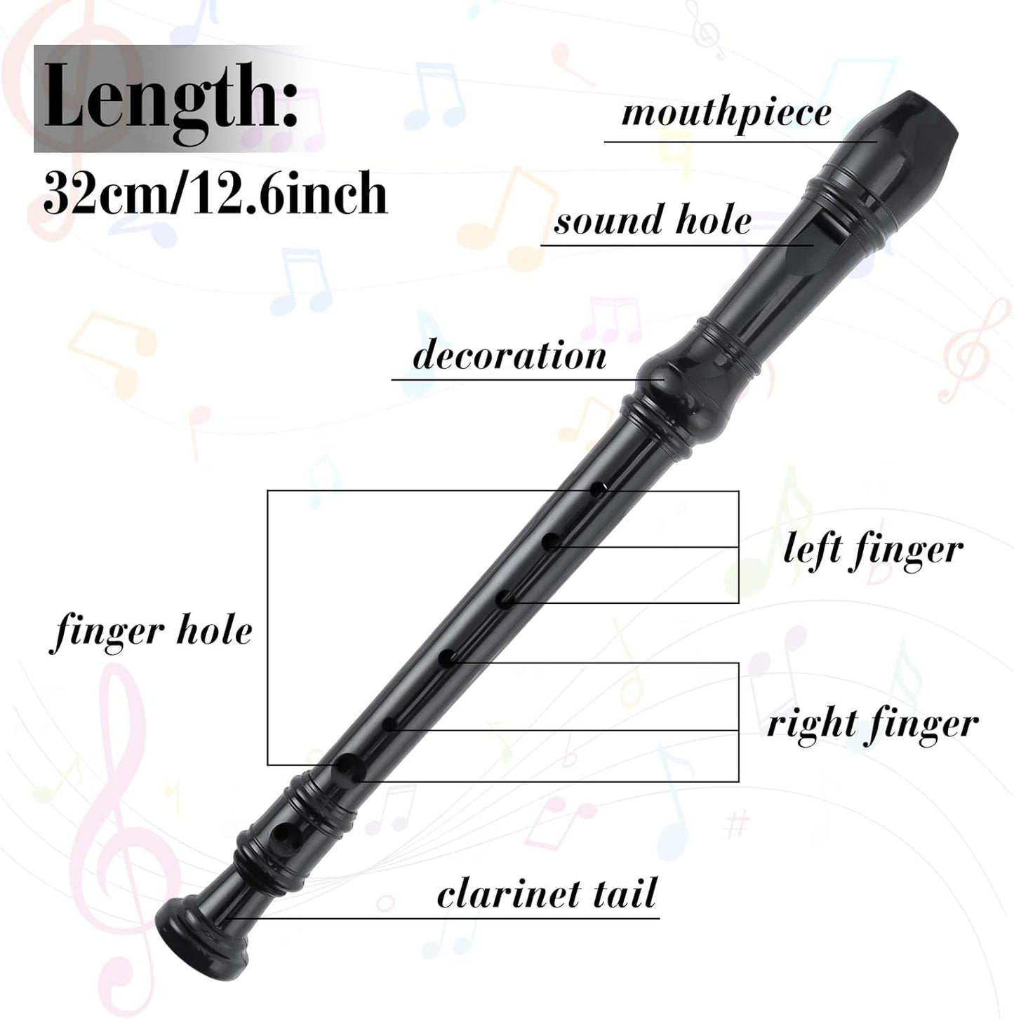 SANNIX 4 Pack Recorder Instrument, 8 Hole German Style Soprano Recorder for Beginner, Recorder With Cleaning Rod, School Student Music Instrument (Black)