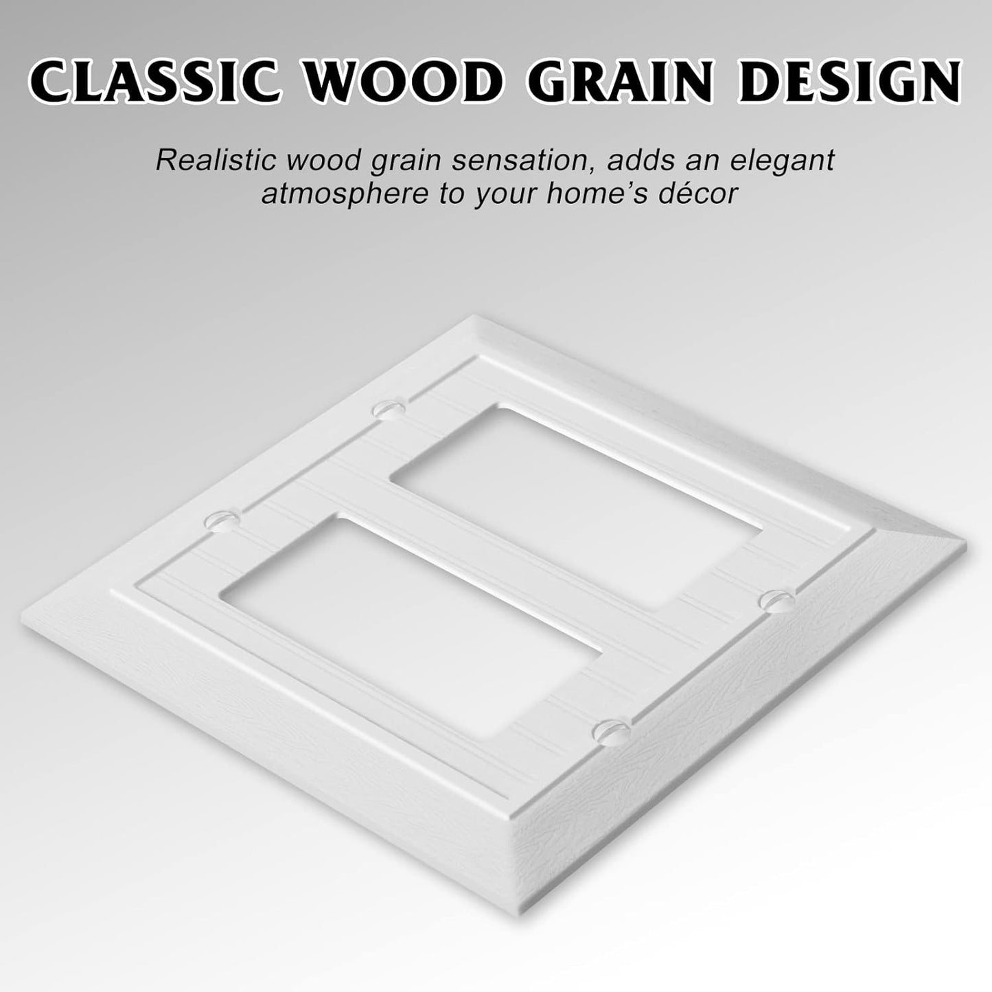 Modern Decorative Wall Plate Switch Plate Outlet Cover, Vintage Retro Wood Grain Design (Double Decorator-4 Pack, White)