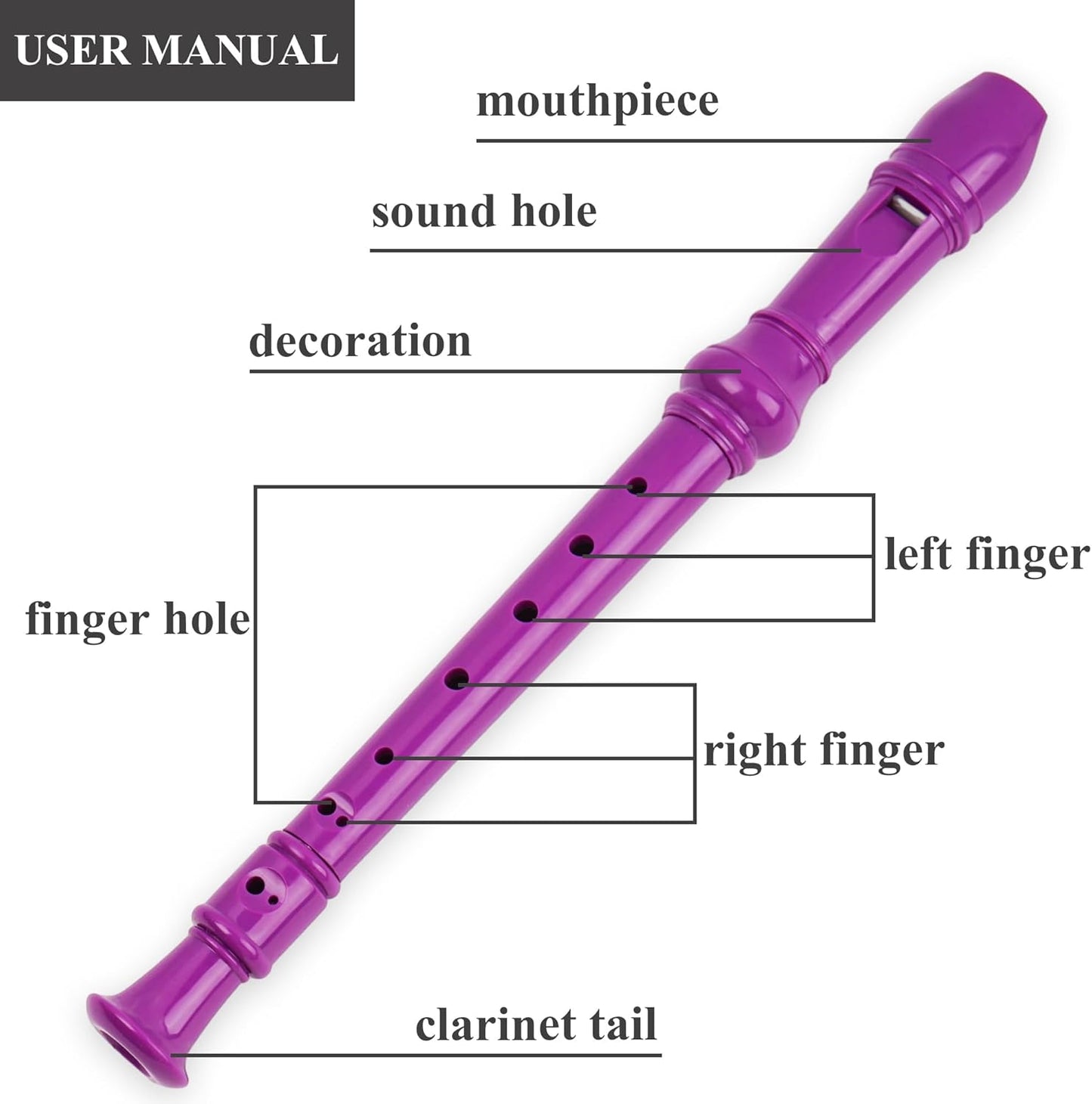LIZIMANDU Recorder Instrument for Beginner Kids Adults,8-Hole Soprano Descant Recorder Music Flute with with Cleaning Rod & Leather Case For School Student Home Entertainment(2-Purple)