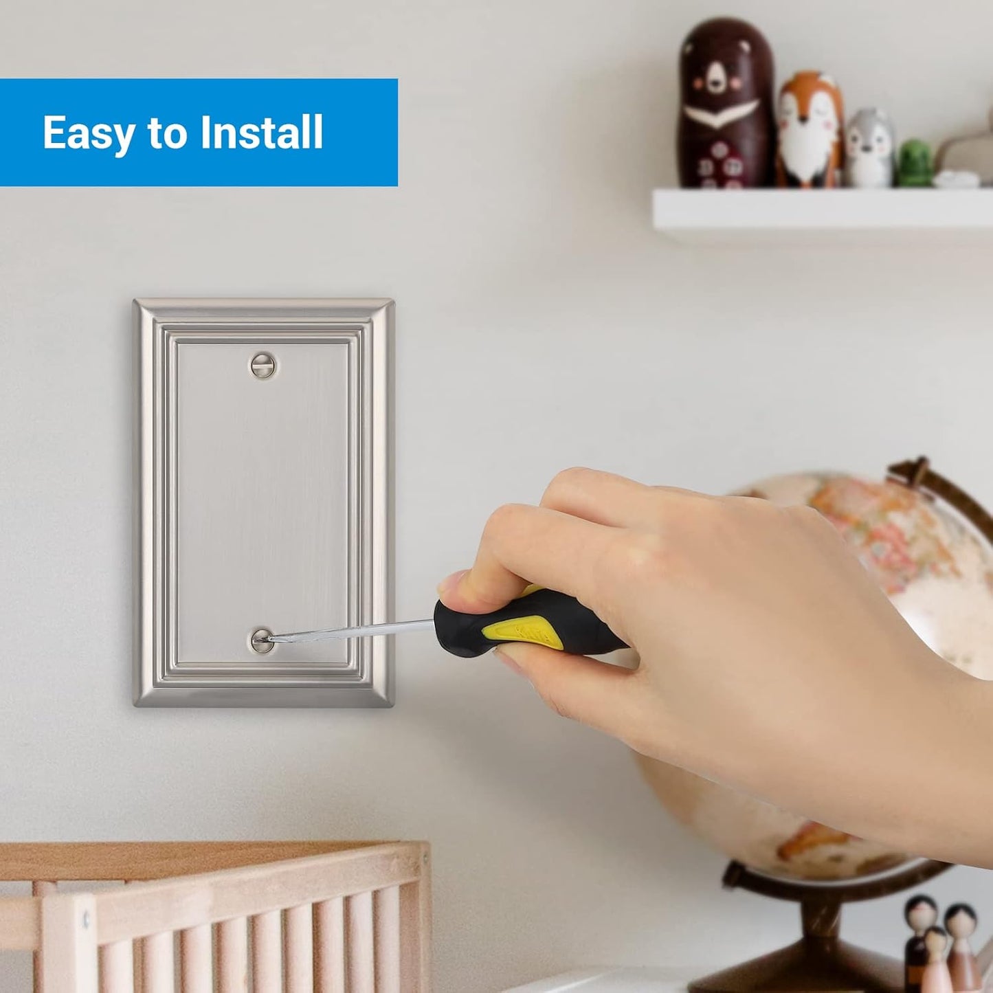 DEWENWILS 4-Pack Blank Wallplates, Brushed Nickel Outlet Cover, Stanless Steel