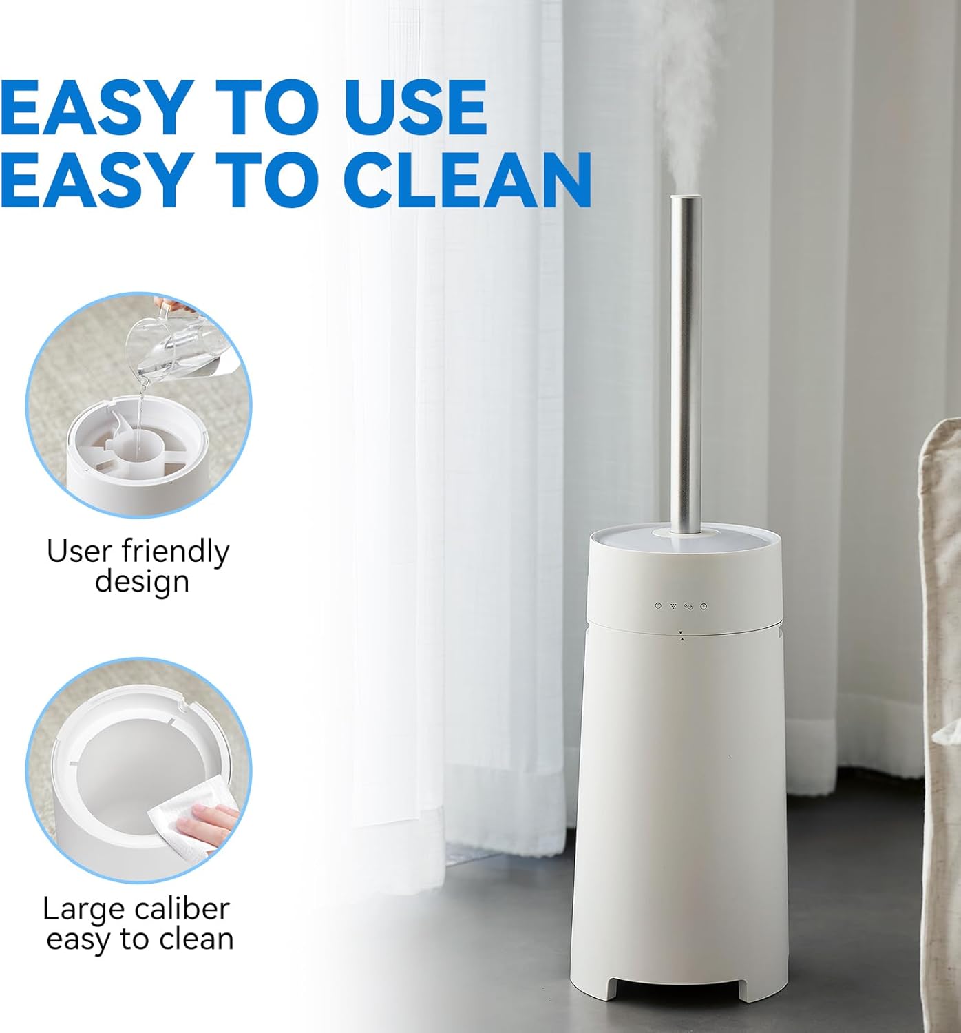 Humidifiers for Bedroom, 5L Quiet Humidifiers for Large Room with Timer, 360°Nozzle, 3 Speed Ultrasonic Cool Mist Humidifier with Humidistat, Suitable for Baby Home Adults Plants (White)