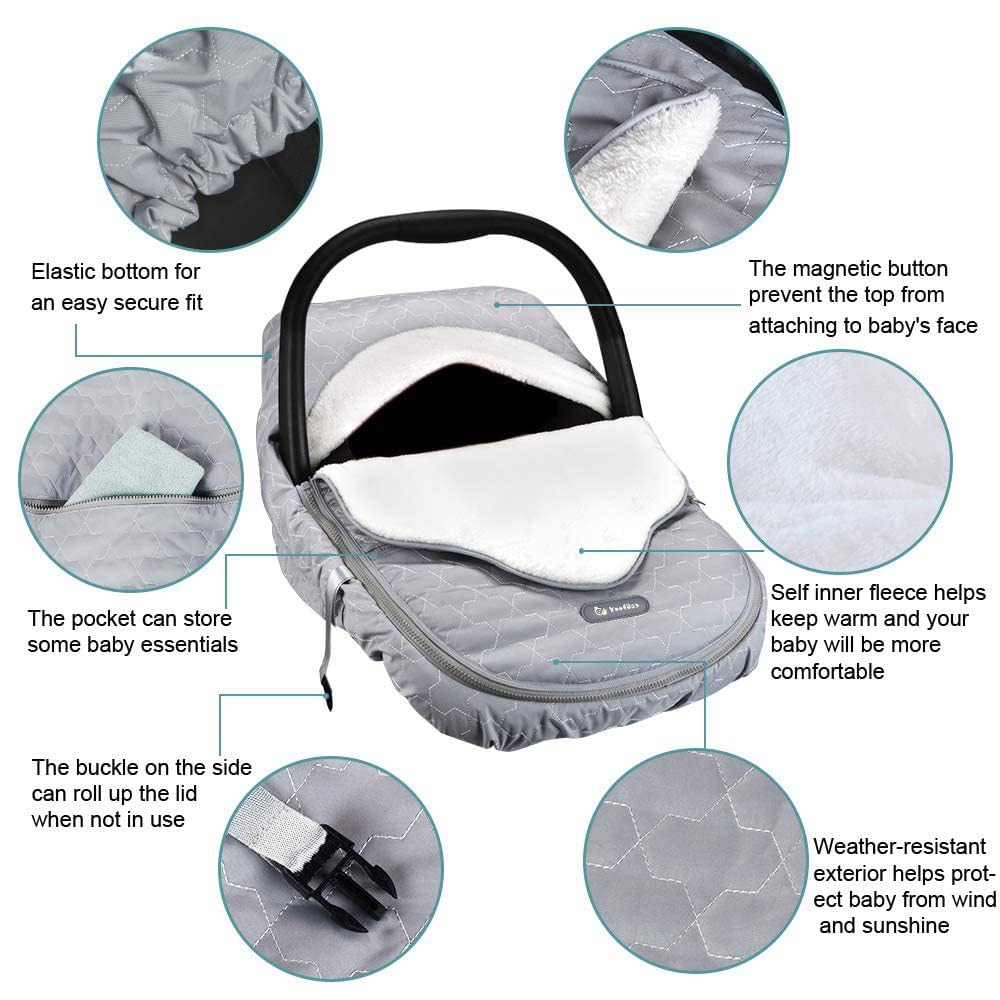 Yoofoss Baby Car Seat Cover Winter Carseat Canopies Cover to Protect Baby from Cold Wind, Super Warm Plush Fleece Baby Carrier Cover for Infant Boys Girls (Grey)