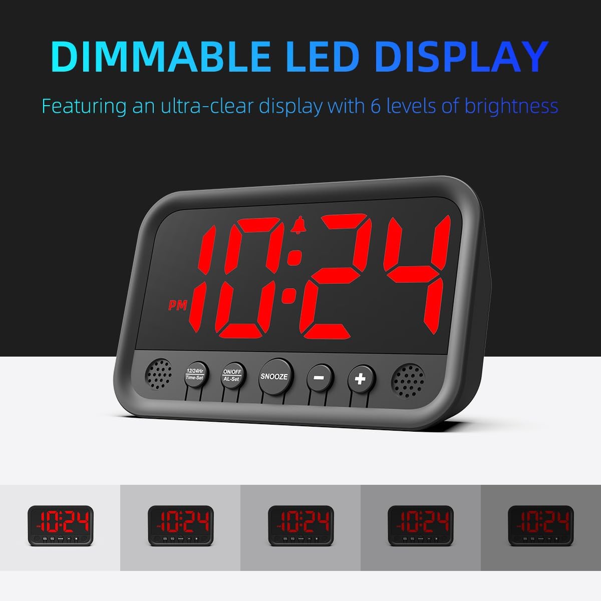 Small LED Digital Clock for Bedroom, Loud Alarm Clock for Heavy Sleepers Adults, Teens | Plug-In Electric Desk Clock | Simple Bedside Nightstand Clock with Adjustable Volume/Brightness/Snooze – Red