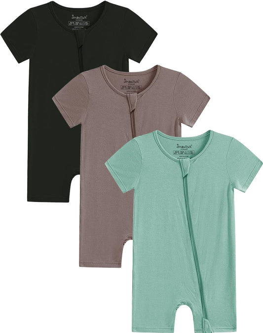 Jimonda Boys Baby Girls Short Sleeve Romper Unisex Baby Footless Pajamas With Viscose 2-Way Zipper Front 3Pcs0-24Months