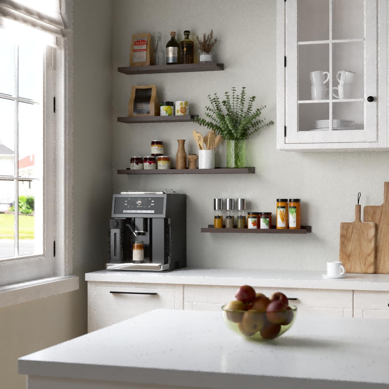 35.3 Inches Long Floating Shelves, 2 Set Farmhouse Wall Shelf for Bedroom, Nursery Book Shelf with Lip, Picture Ledge Shelf for Wall Decor Living Room Bathroom Kitchen - Walnut