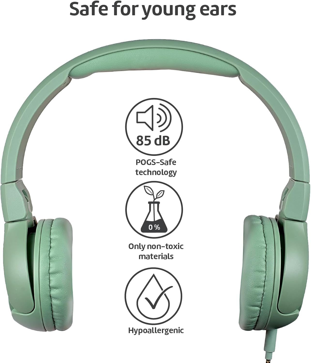 POGS Kids Wired Headphones | The Elephant 2 | Adjustable, Durable Headphones for Kids 3+ | Limited to 85 dB, Microphone | On-Ear | Music-Sharing Function Safe 3.5mm Audio Cable (3.2ft) (rGreen)