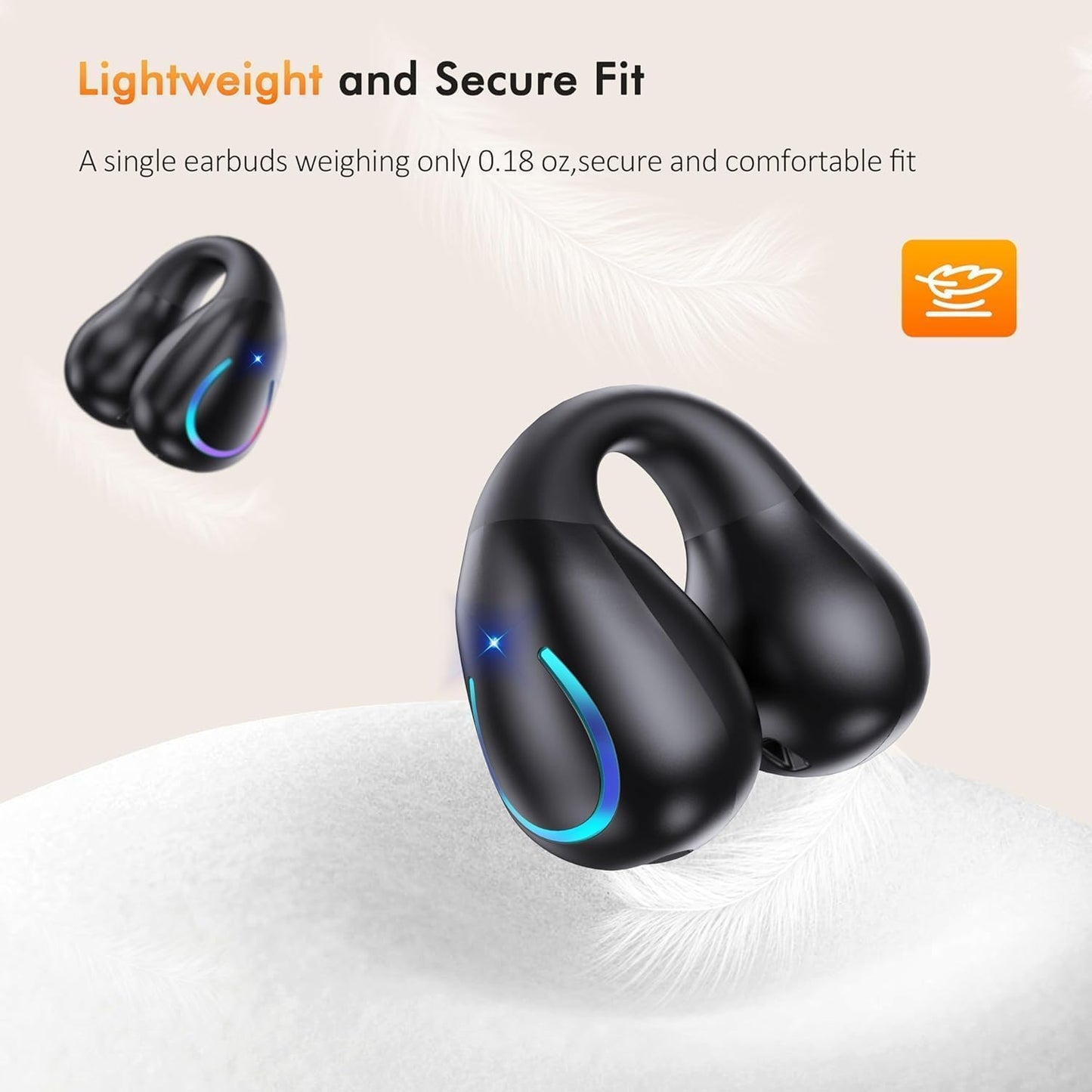 Ultra Open Ear Earbuds, Bone Conduction Headphones Clip-On Wireless Earphone Bluetooth 5.3 with 4 HD Mics Ultra Lightweight Comfort for Small Ears, Waterproof Sports Ear Buds for Sports and Fitness