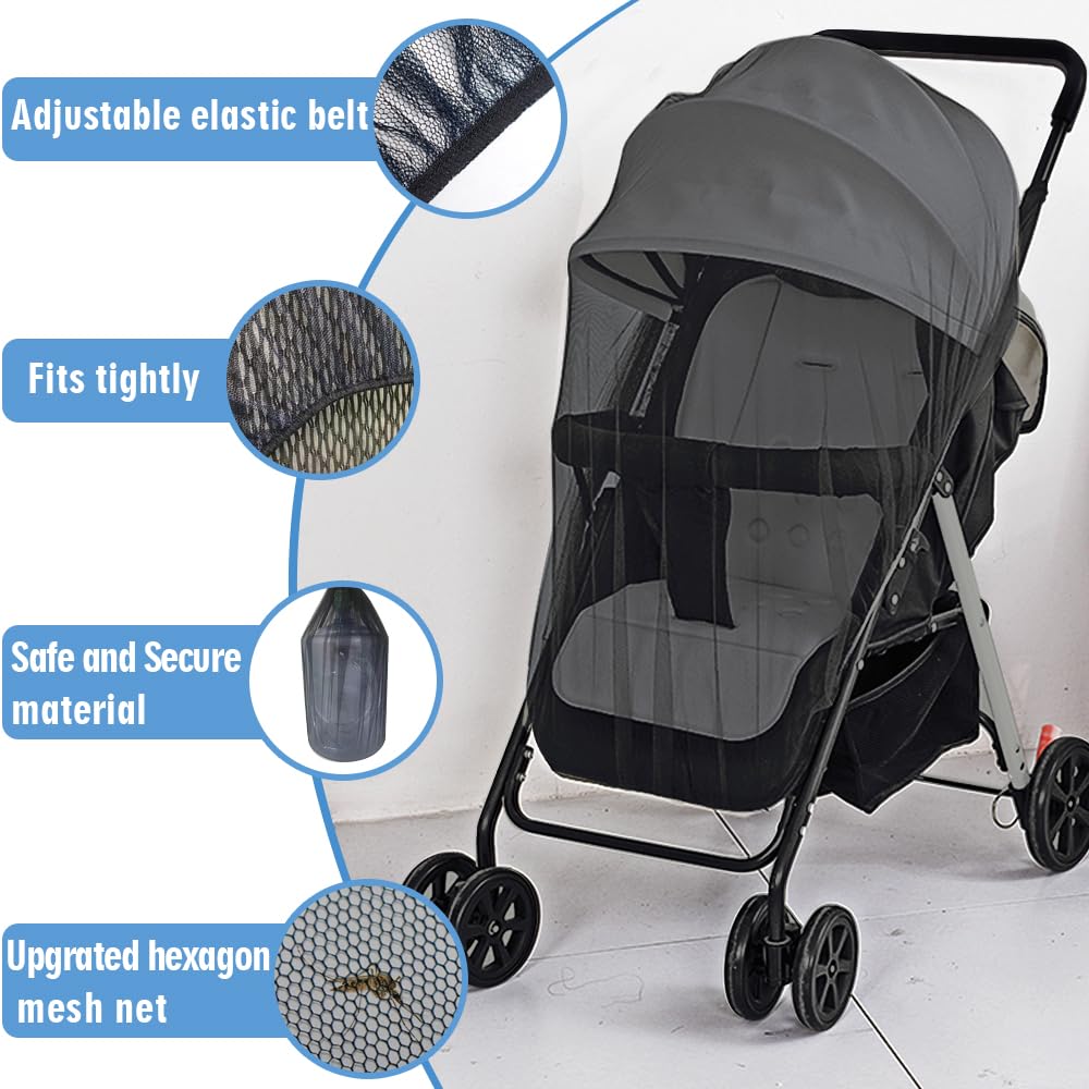 Mosquito Net for Stroller 2Pack - Protective Baby Stroller Mosquito Net - Perfect Bug Netting for Strollers, Bassinets, Cradles, Playards, Pack N Plays and Portable Mini Crib (Black)