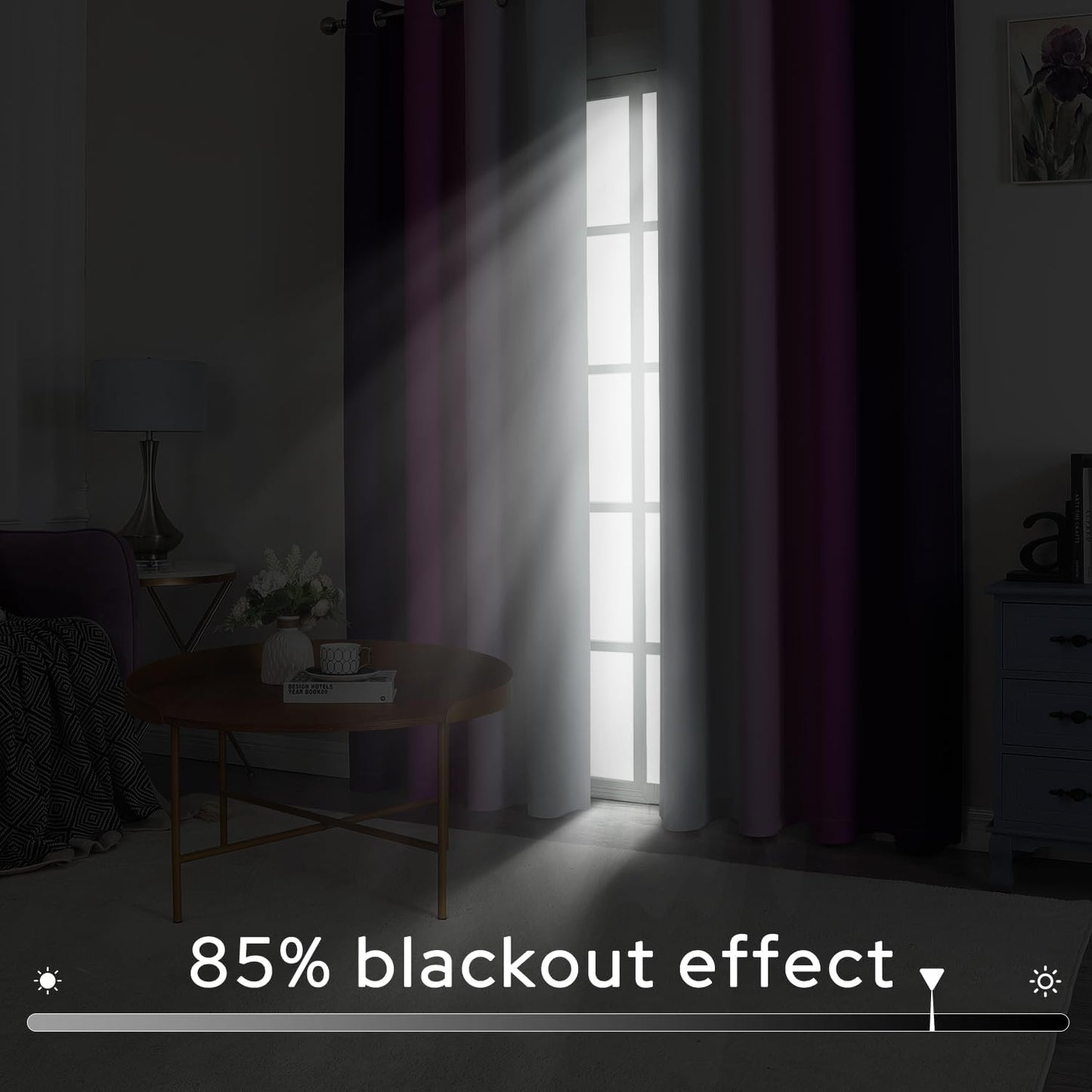 HOMEIDEAS Purple Ombre Blackout Curtains, 52 X 84 Inch Length Gradient Color Room Darkening Curtains with Grommet Thermal Insulated Window Drapes for Living Room, Bedroom, 2 Panels