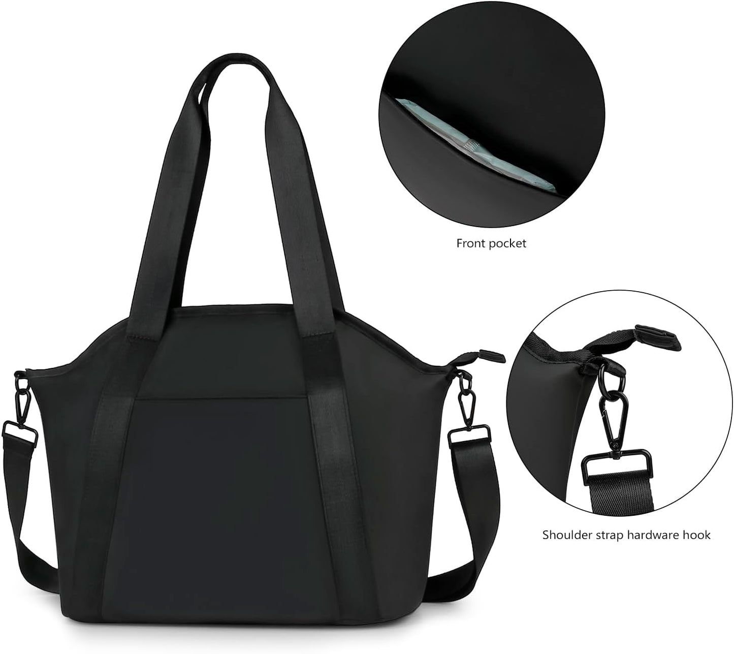 Diaper Bag Tote for Women Stylish Baby Bag Black PU Messengers Bag with Wet Bag,Stroller Hooks