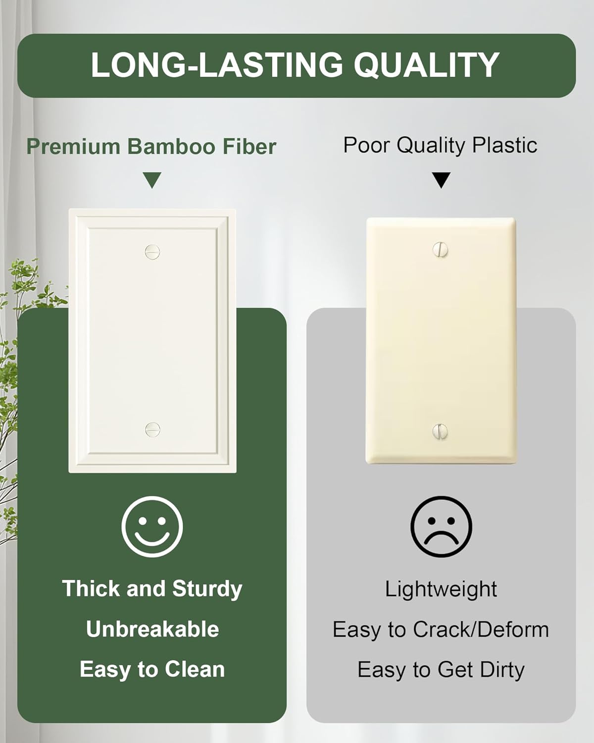 2-Pack Blank Outlet Cover Wall Plate, Natural Material Switch Plates Outlet Covers, Light Almond Decorative Wall Plates for Electrical Outlets