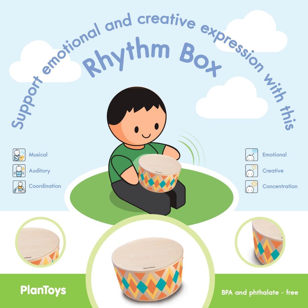 PlanToys® Wooden Rhythm Box Drum Musical Toy for Kids | Montessori Musical Instrument for Toddlers & Children | Eco-Friendly Wooden Percussion Toy