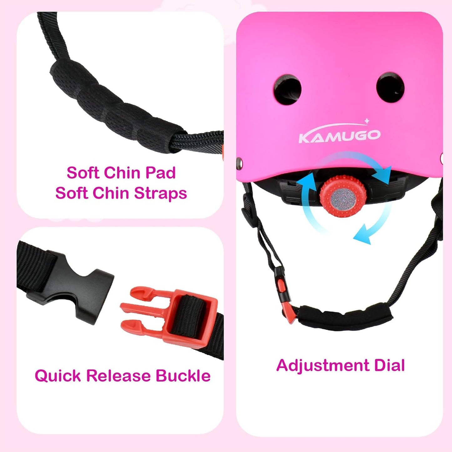 KAMUGO Kids Bike Helmet, Toddler Helmet for Ages 2-8 Boys Girls with Sports Protective Gear Set Knee Elbow Wrist Pads for Skateboard Cycling Scooter Rollerblading