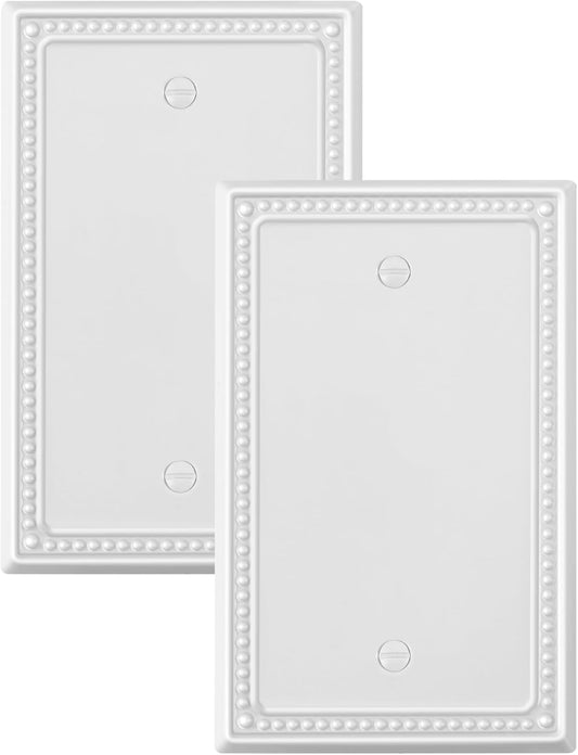 2-Pack Blank Outlet Cover Wall Plate, Metal Switch Plates Outlet Covers, Pure White Pearls Beaded Decorative Wall Plates for Electrical Outlets