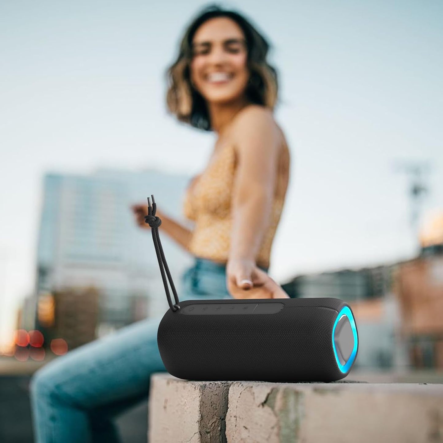 Bluetooth Speaker, Portable Wireless Clear Loud Stereo Sound IPX5 Waterproof with RGB Lights BT5.3 Long Playtime TWS Pairing,for Home Party Outdoor Beach,Great Gift Choice (Black)