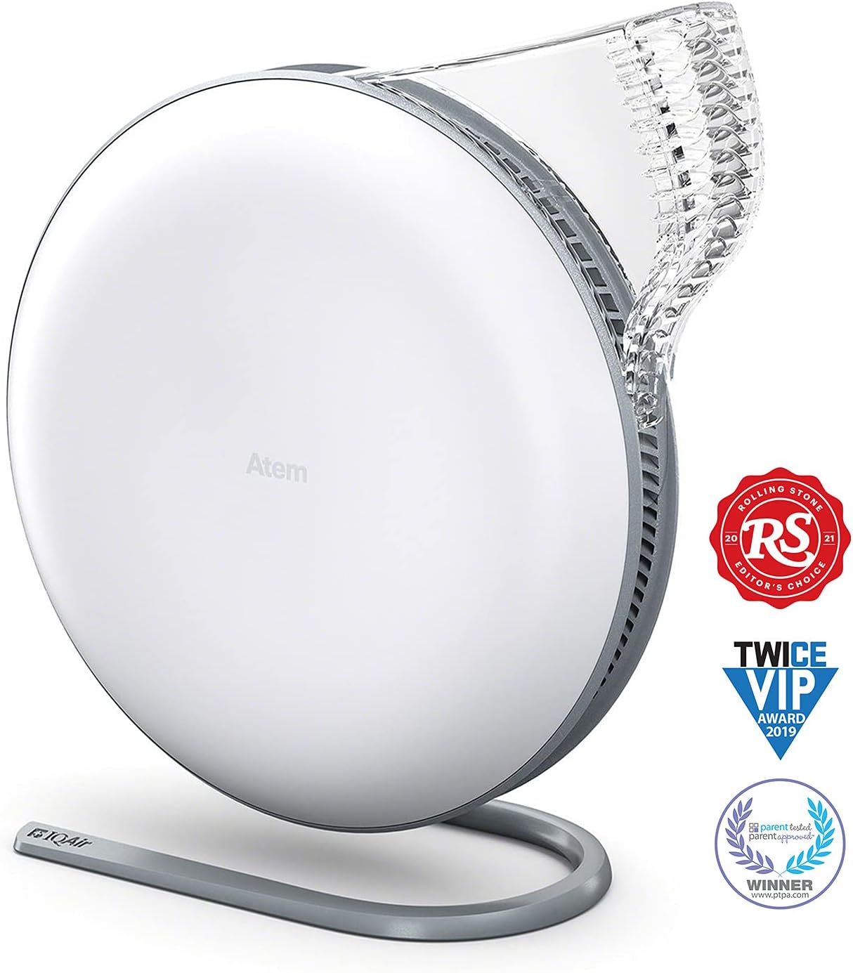 IQAir Atem Desk Air Purifier for Home, Office, Desktop, Small Room up to 150 sq ft, HyperHEPA Filter for Bacteria, Viruses, Allergens, Pets, Asthma, Pollen, Dust, Swiss Design, Made in Germany, White