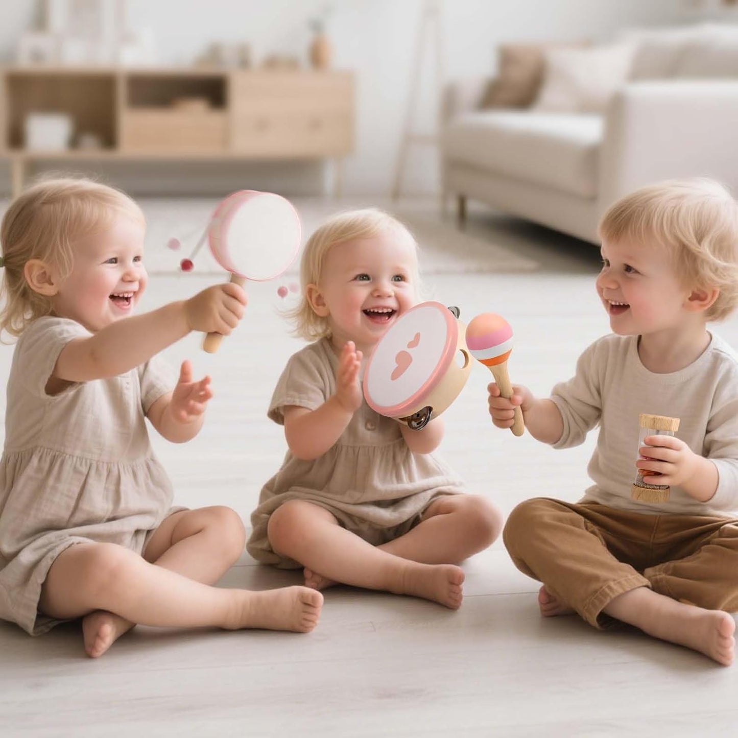 Musical Toys for 2 3 Year Old Girl Birthday Gifts, Wooden Montessori Toys for 2 Year Old, 8 in 1 Musical Instruments for Toddlers with Drum/Hand Bells/Flute/Maracas, Preschool Toys for Baby 18+ Months