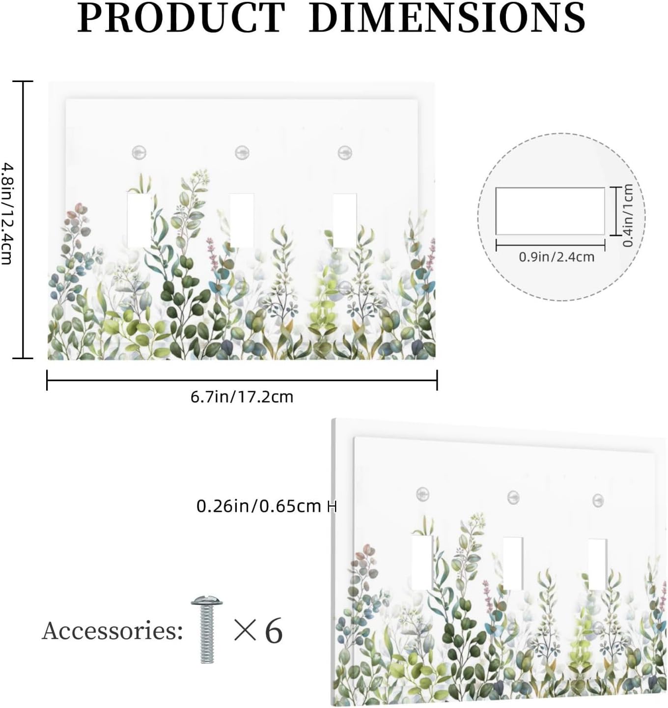 Green Eucalyptus Leaf Plant Herbs Springnature Decorative Switch Plates 3 Gang Wall Plate Triple Toggle Light Switch Cover Faceplate Electrical Wall Panels for Bed Room Living Room Decor