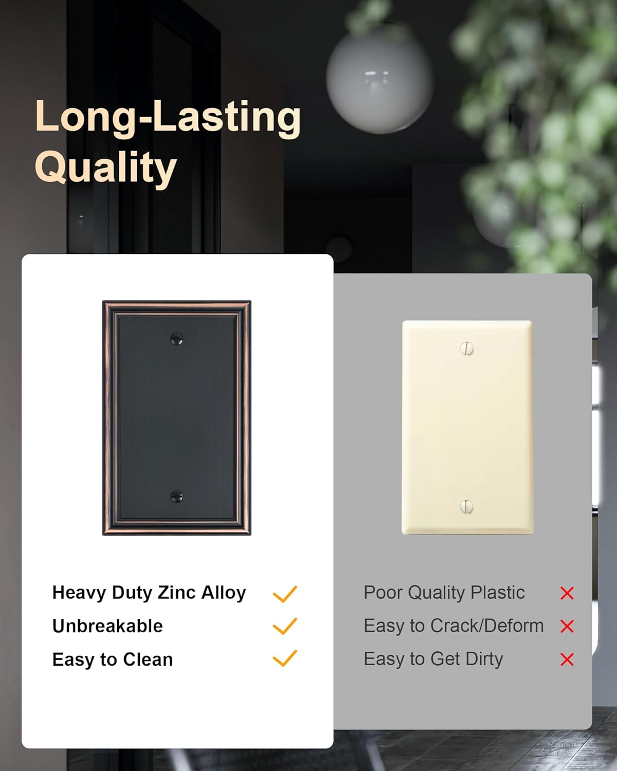 2-Pack Single Blank Wall Plates, Durable Solid Zinc Alloy Blank Outlet Covers, Decorative Aged Bronze Wall Plate Cover for Unused Outlets/Switches, Corrosion Resistant