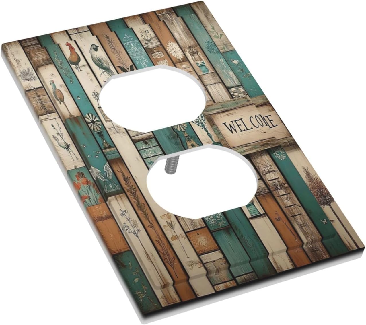 Outlet Covers Vintage Wood Brown Turquoise Splicing 1 Gang Duplex Light Switch Cover Decorative Switch Plates Electrical Receptacle Faceplate Wall Plate For Farmhouse Cabin Decor
