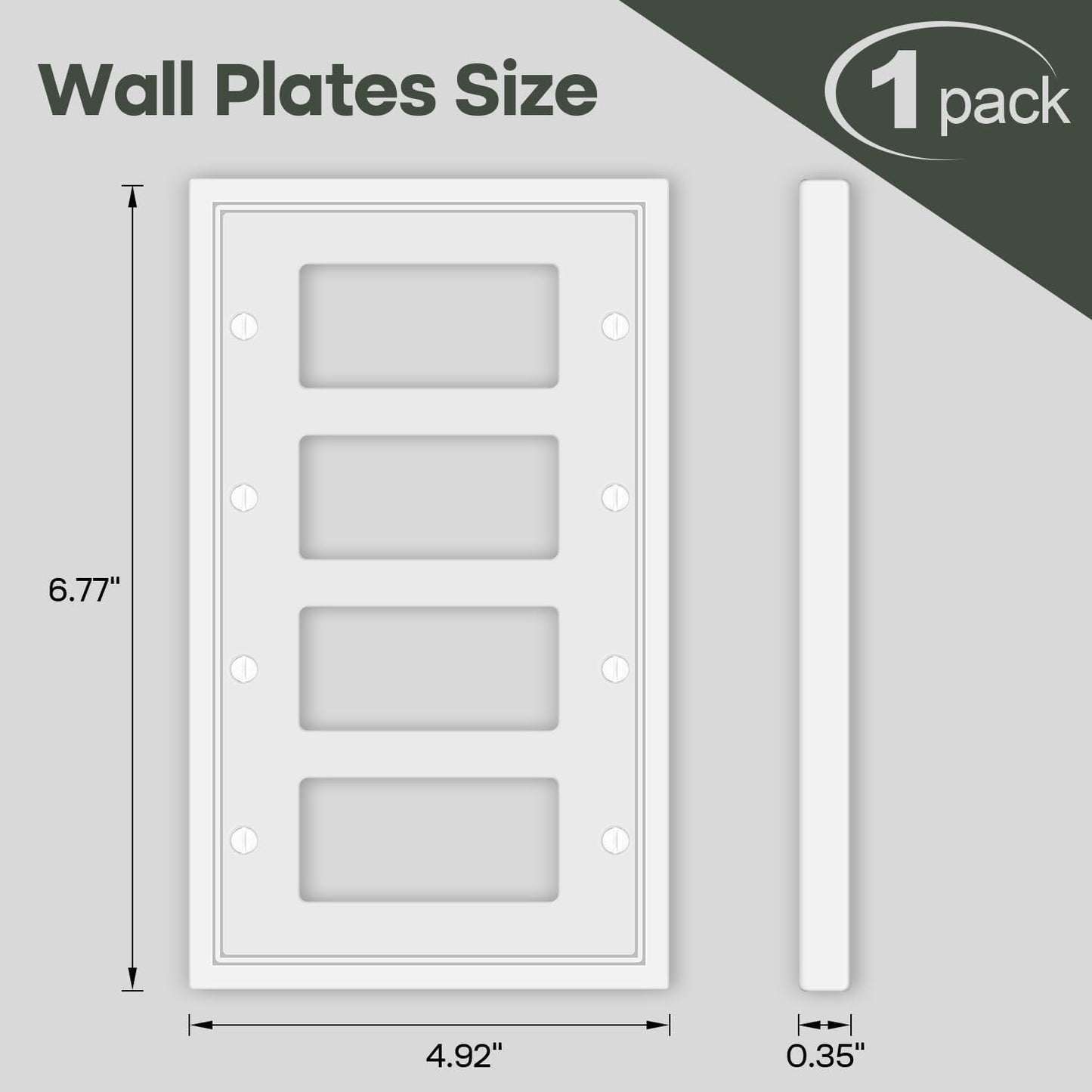 Light Switch Cover Plate White Classic Decorative Switch Plates Cover Bamboo Fiber Wall Plate Cover for Decorator, Duplex, Toggle, Combo(4-Gang Quad Decorator,1 Pack), NF010