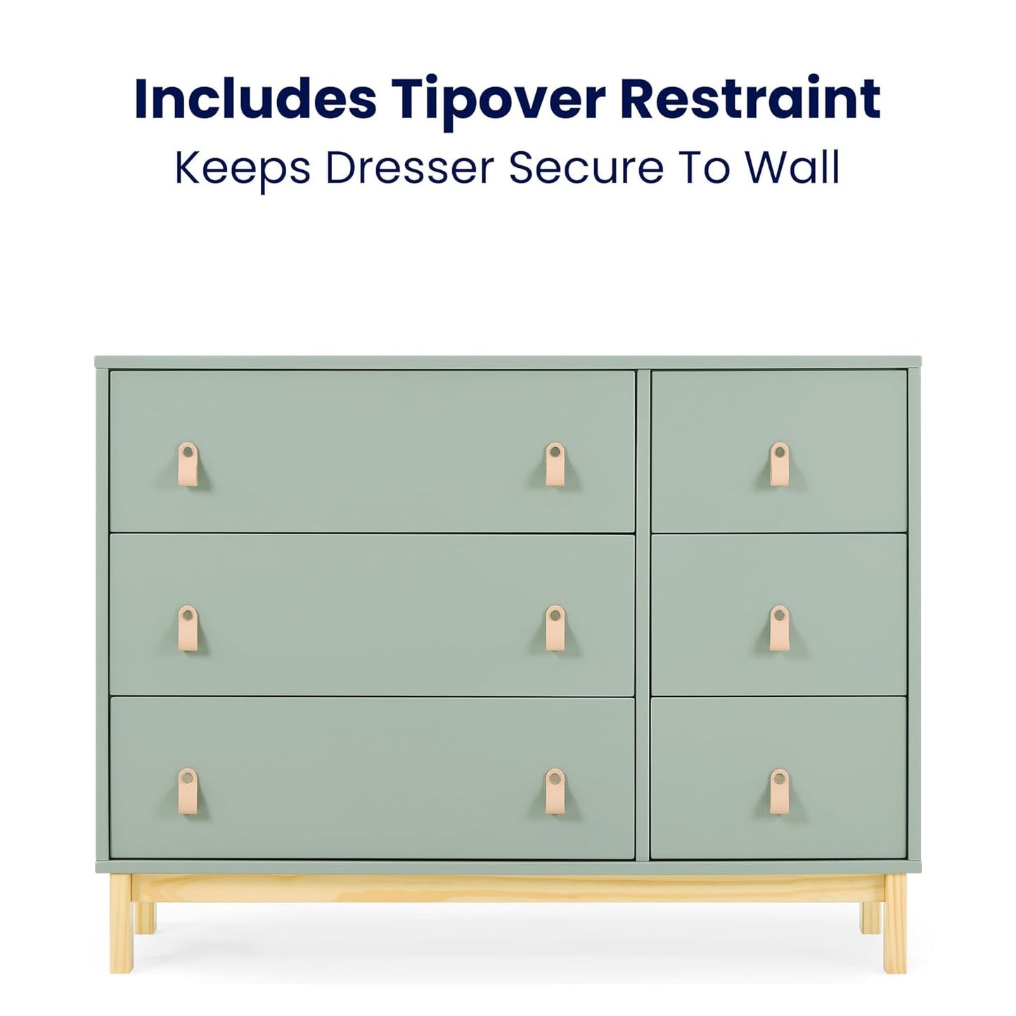 Delta Children babyGap Legacy 6 Drawer Dresser with Leather Pulls and Interlocking Drawers Greenguard Gold Certified, Sage Green w/Natural