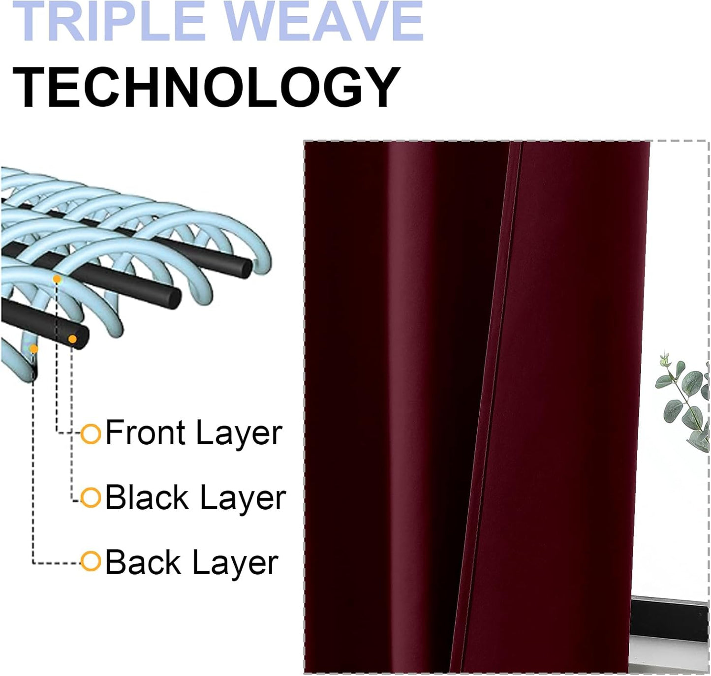 Simplebrand Ava Burgundy Short Blackout Curtains for Bedroom 54 Inches Long 2 Panels Set, Solid Thermal Insulated, Energy Saving Window Treatment Curtains Blackout Drapes, W40 x L54 Inch, Burgundy