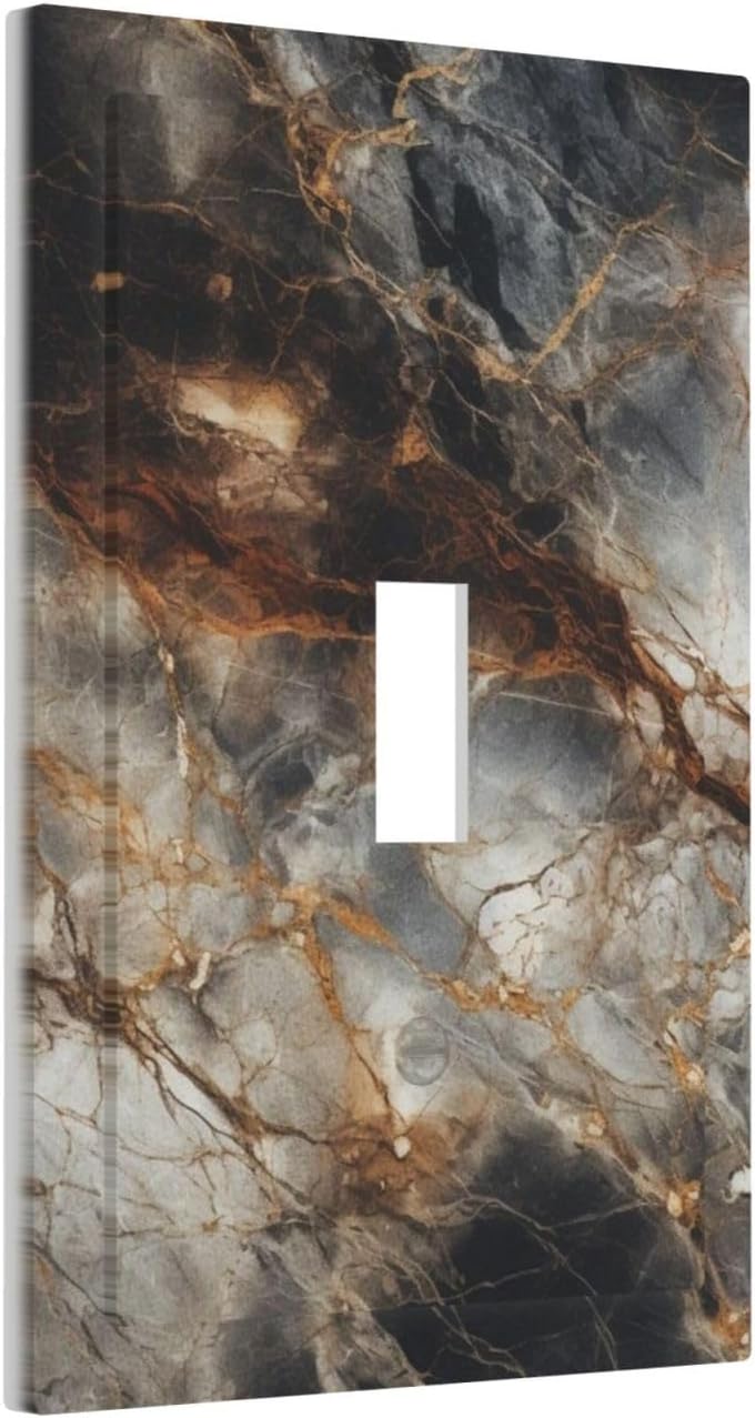 Brown Marble Granite Golden Lines Print Decorative Light Switch Cover 1 Gang Single Toggle Device Electrical Faceplate Switchplates Decorator Outlet Wall Plate for Bathroom Kitchen Decor