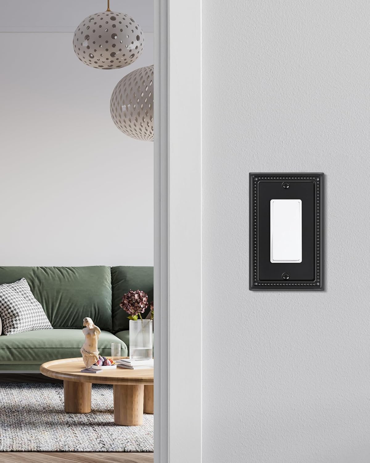 4-Pack Decorator Outlet Cover Plate, Pearls Decorative Switch Plates and Outlet Covers, Black Metal Wall Plates for Electrical Outlets, Receptacle, GFCI Outlet, Dimmer Switch