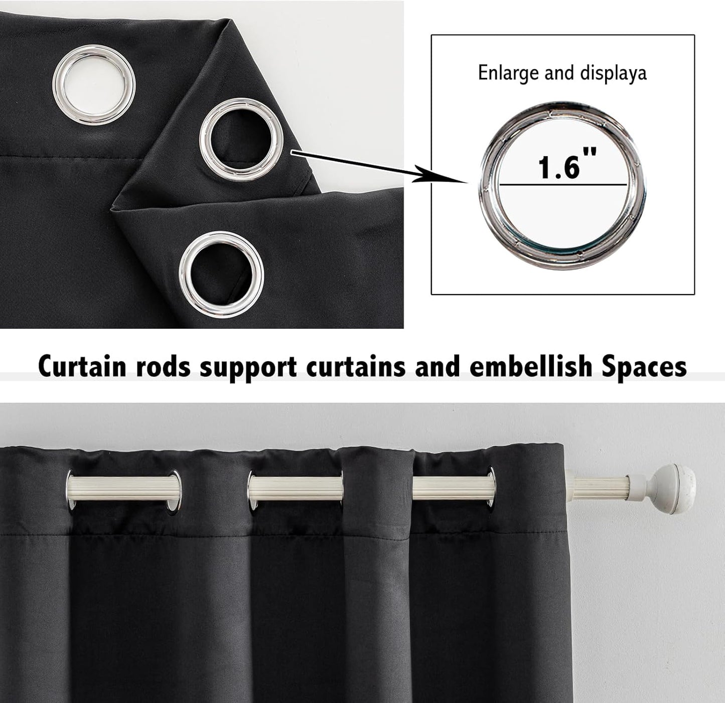 Anytime 100% Blackout Curtain Set, Thermal Insulated & Energy Efficiency Window Draperies for Guest Room, Full Shading Panels for Shift Worker and Light Sleepers（Black, 2 Panels, 42W x 84L）