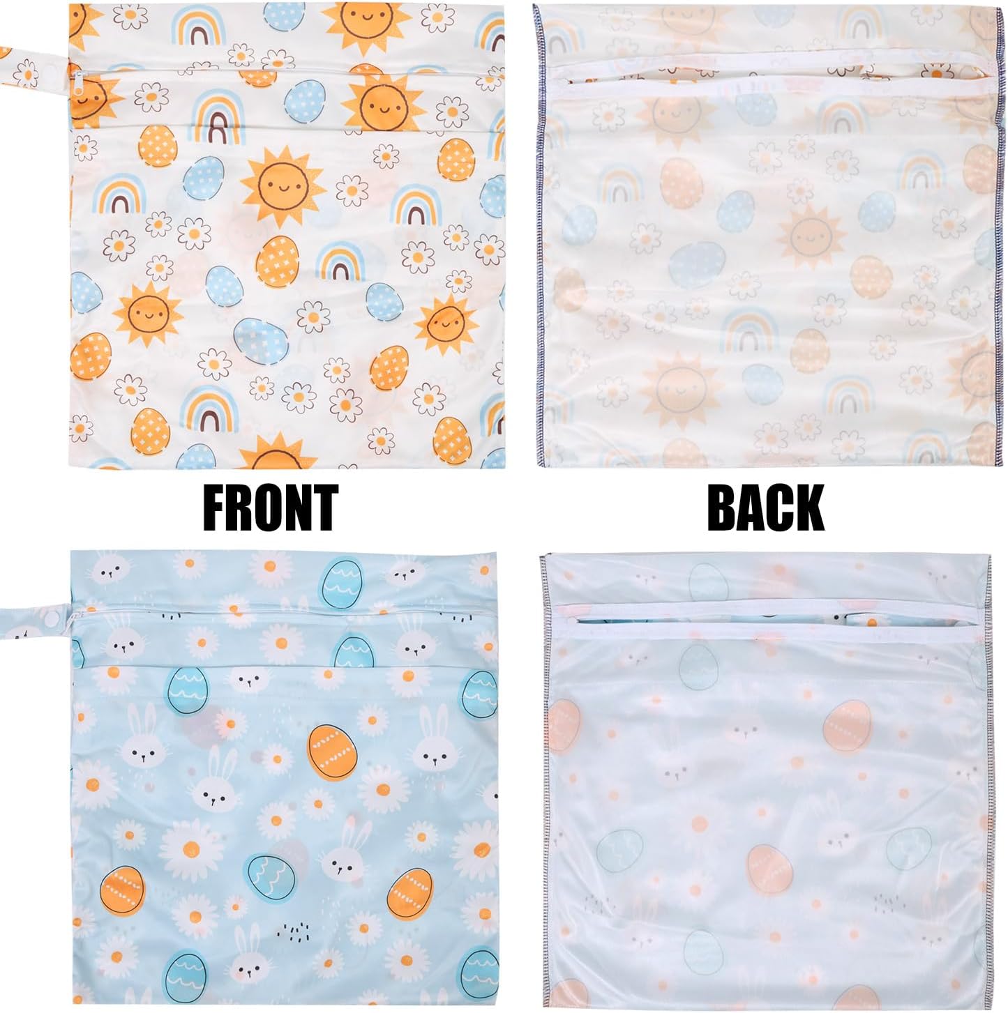 2pcs Travel Waterproof Laundry Bag, Cloth Diaper Wet Dry Bags with Handle 2 Zipper Pockets Washable Dirty Clothes Travelling Hanging Bathing Beach Daycare Yoga Gym Sports Exercise Swimsuits