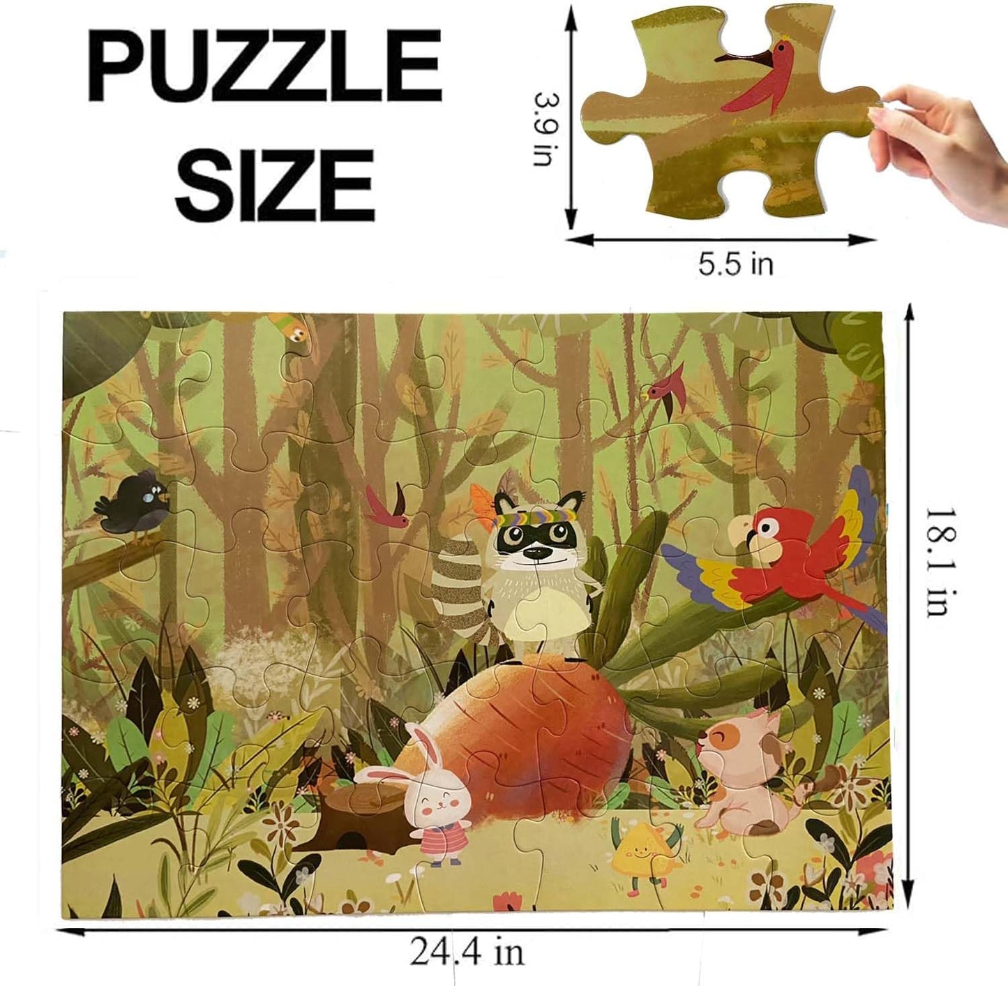 Jumbo Floor Puzzle for Kids, Large Jigsaw Puzzles 35 Piece for Kids Ages 3-5,Preschool Learning & Education Toys, Gifts for 4-8 Year Old Boys and Girls (Forest Animals 2)