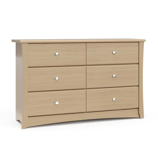 Storkcraft Crescent 6 Drawer Double Dresser (Driftwood) – GREENGUARD Gold Certified, Nursery Dresser for Kids Bedroom