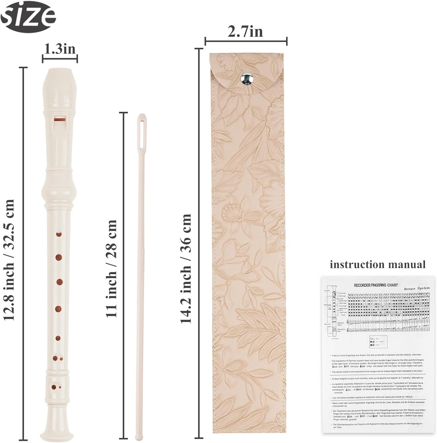 Recorder Instrument for Beginner Kids Adults,8-Hole Soprano Descant Recorder Music Flute with with Cleaning Rod & Leather Case For School Student Home Entertainment(2-Carved Beige)
