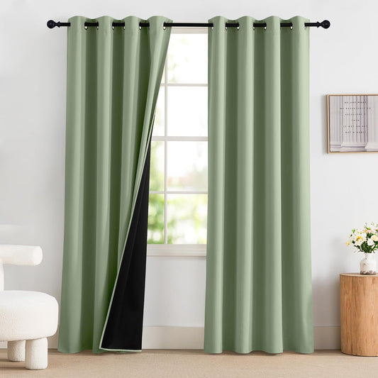 NICETOWN 100% Blackout Curtains 84 inch Long for Bedroom, Total Blackout Thermal Insulated Grommet Long Window Curtains 2 Panels Set, 2 Panels, Olive, 52 inch Wide