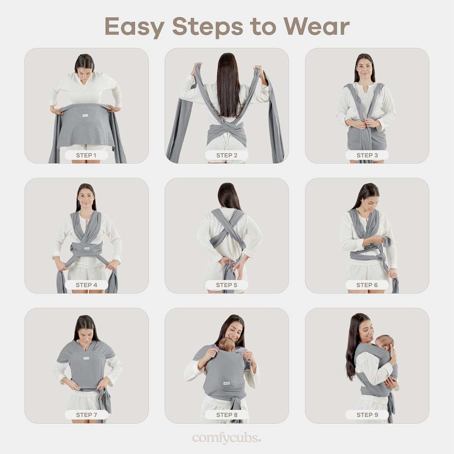 Comfy Cubs Baby Wrap Carrier - Soft & Secure Fit Cotton Blend Baby Carrier Newborn to Toddler - Hands-Free & Lightweight Infant Wrap - Adjustable, One Size Fits All Toddler Sling - Slate Grey