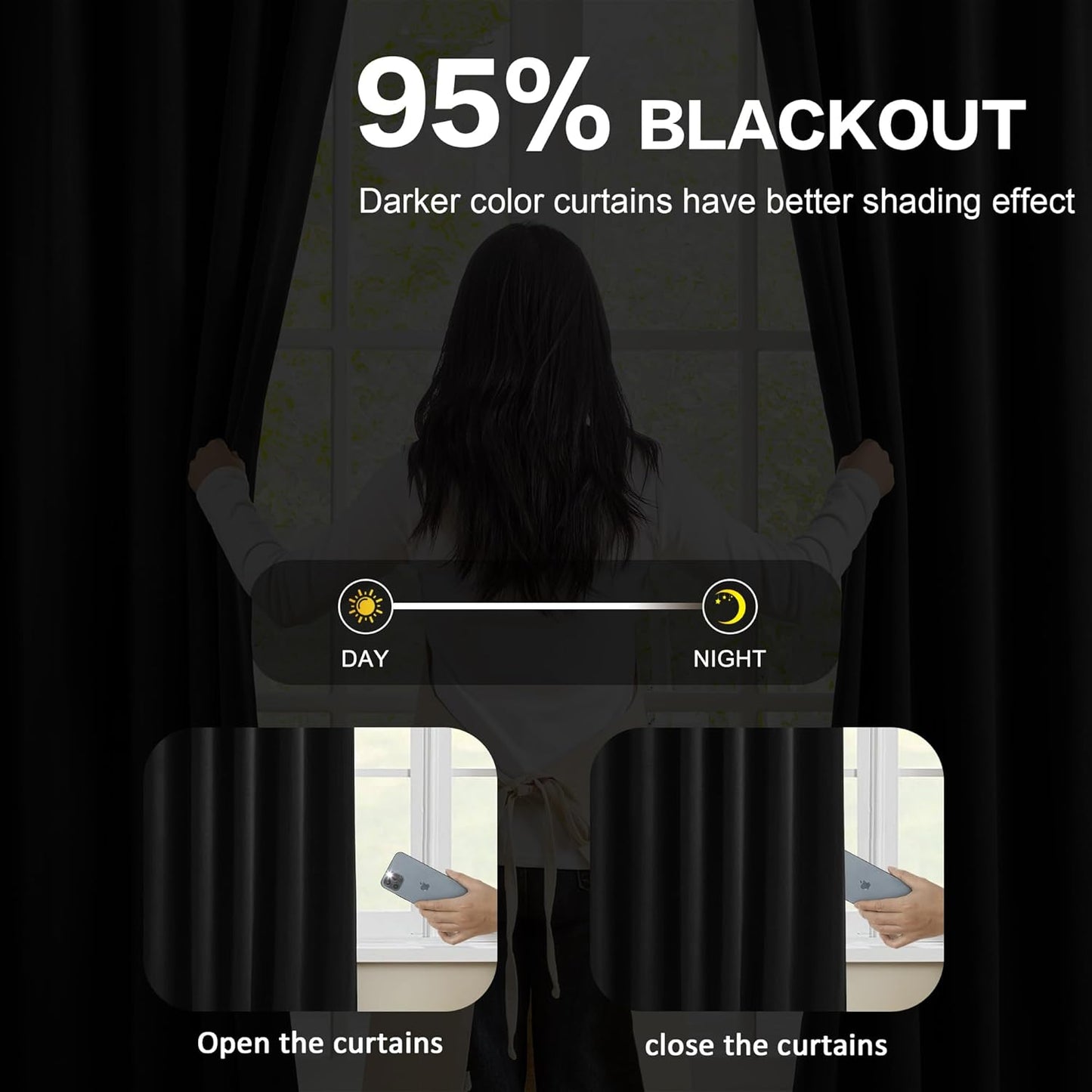 KEQIAOSUOCAI Black Pinch Pleated 60 Inch Wide Curtains 60 x 102, Thermal Insulated Noise Cancelling Living Room Office Drapes 102 Inches Long, Patio Sliding Glass Door Window Curtain 2 Panels