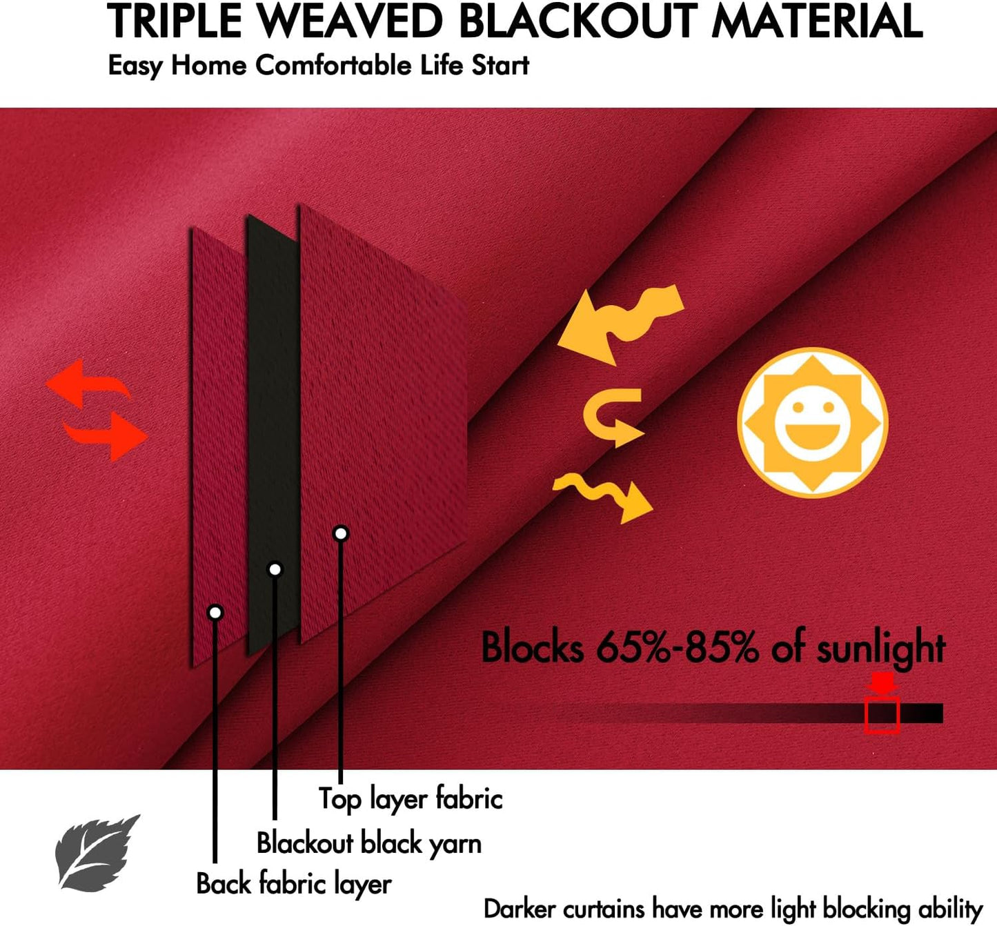 ANRODUO Back Tab Blackout Curtains for Bedroom Living Room, Rod Pocket Pinch Pleated Thermal Insulated Room Darkening Curtains 72 Inches Long 2 Panels, Red, 42 x 72 Inch