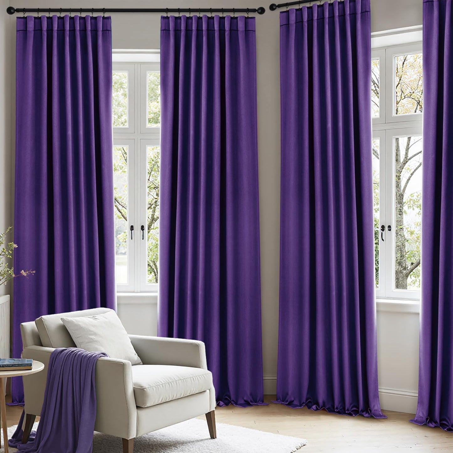ANRODUO Back Tab Blackout Curtains for Bedroom Living Room, Rod Pocket Pinch Pleated Thermal Insulated Room Darkening Curtains 54 Inches Long 2 Panels, Purple, 42 x 54 Inch