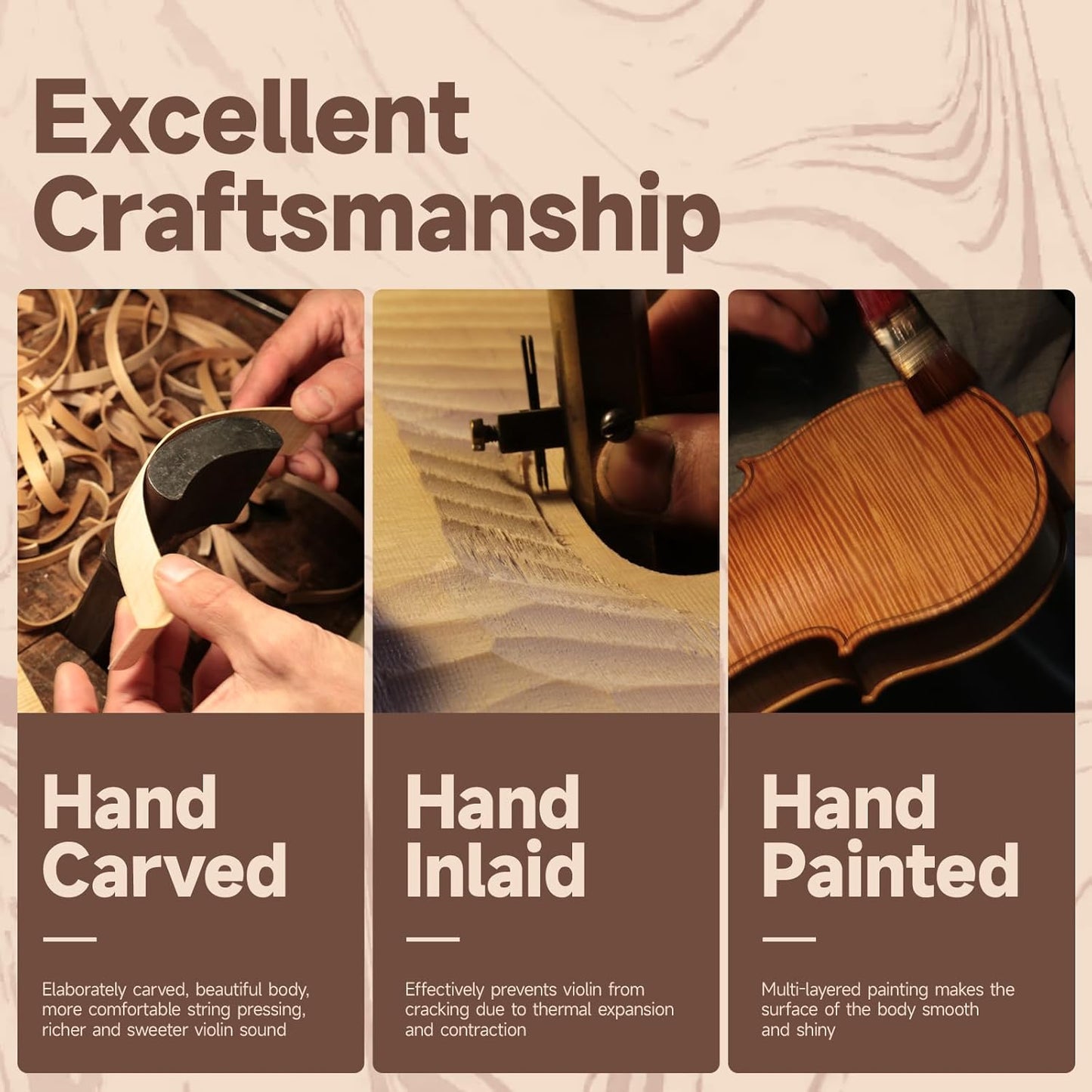 Violin 4/4 Full Size Kit for Adults Beginner, Violin Fiddle Set for Student with Rosewood Bow, Extra Strings&Bridge, 2 rosins, Tuner, Fingerboard Stickers, Shoulder Rest, Case (Solid wood)